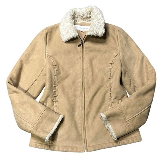Liz Claiborne 90’s Faux Suede & Sherpa Lined Whipstitch Detail Jacket Size S - Picture 1 of 12